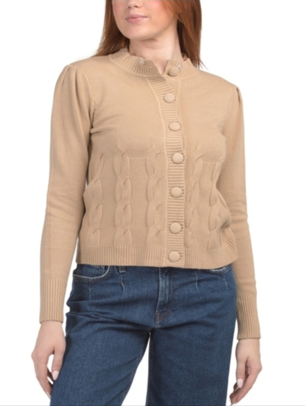 Rain+Rose Women's Camel Detachable Faux Fur Collar Cardigan